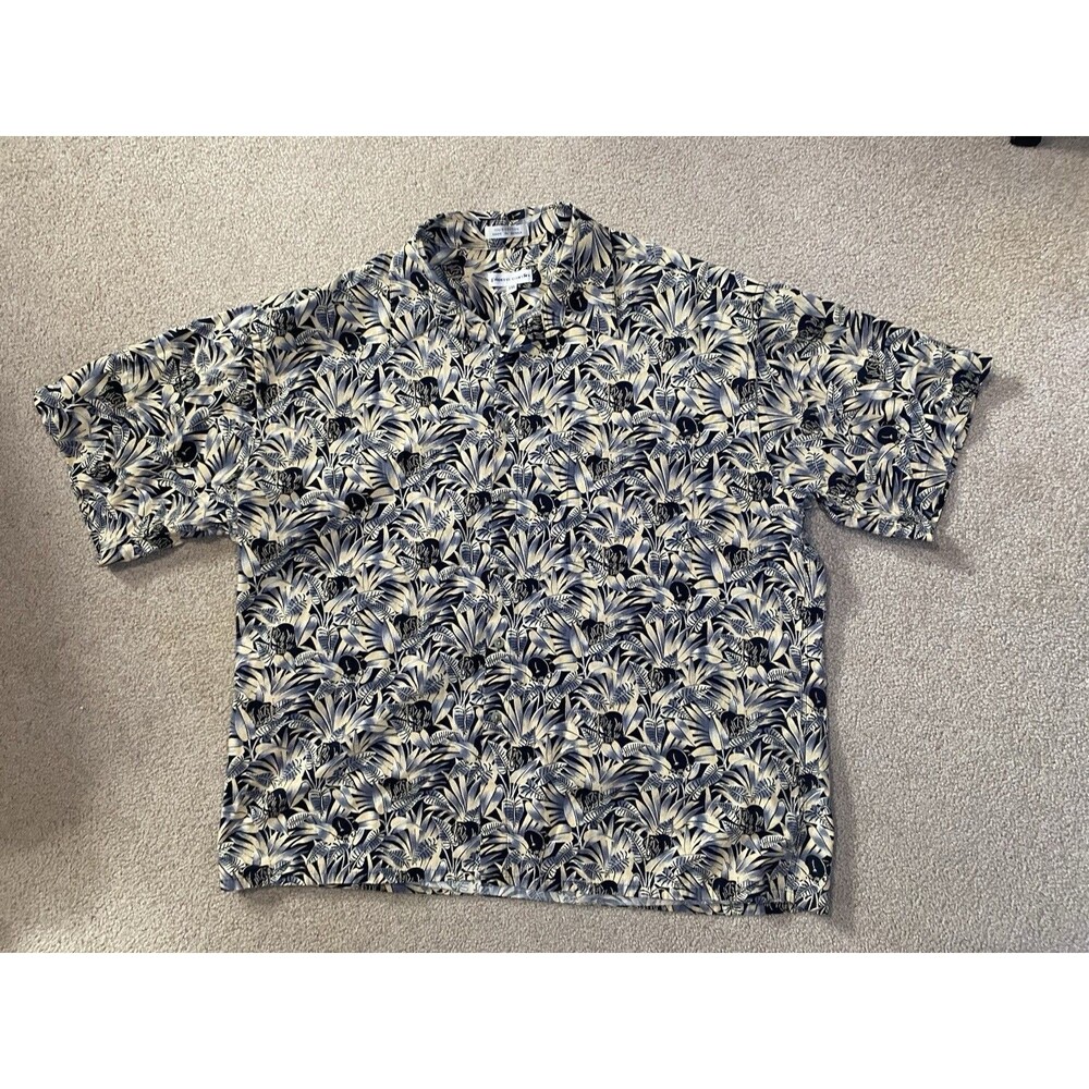 Vintage Pierre Cardin Elephant Jungle Tropical Hawaiian Button Up Shirt XXL